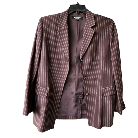 Vintage Holt Renfrew brown pinstripe skirt and pant suit set linen blend size 12 - Picture 4 of 16